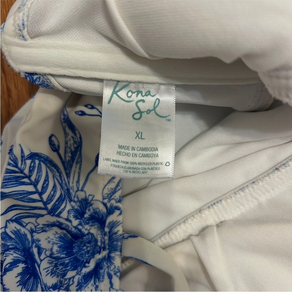 Kona Sol Blue Floral Toile One Piece Swimsuit Tie Strap XL Summer Beach - Picture 5 of 7